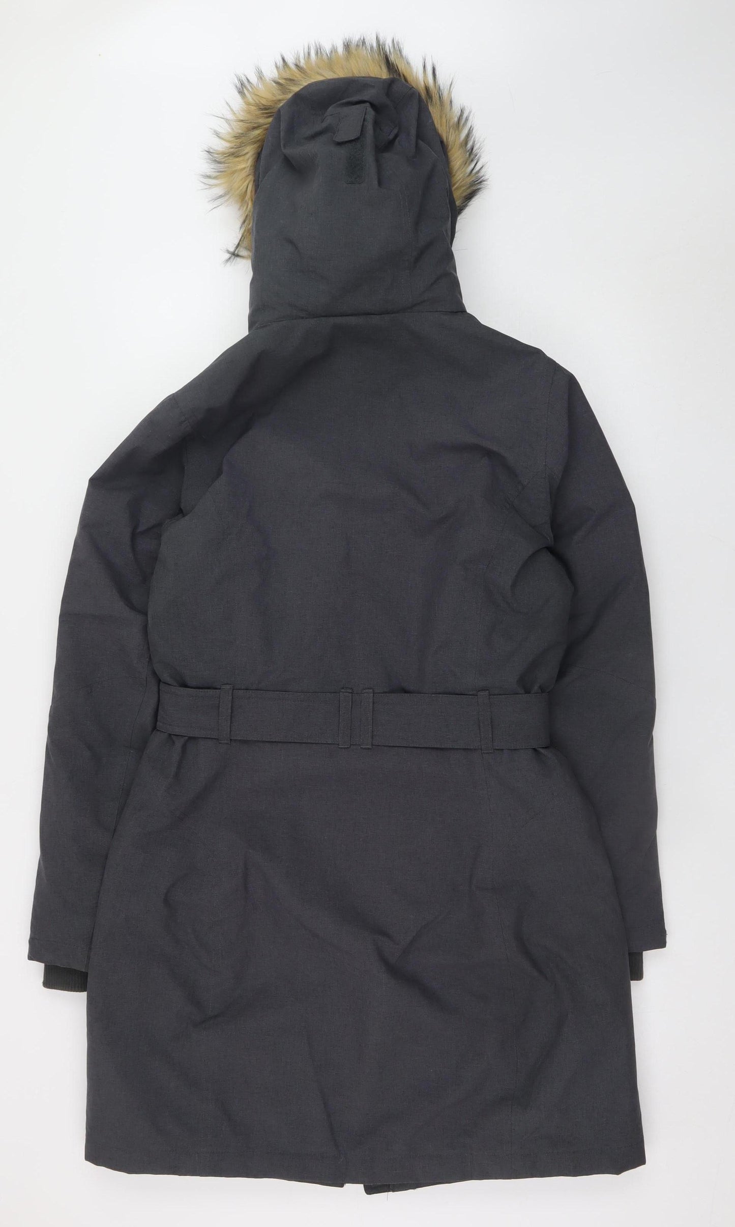 Peter Storm Women's Black Faux Fur Hooded Belted Parka Coat Size 12