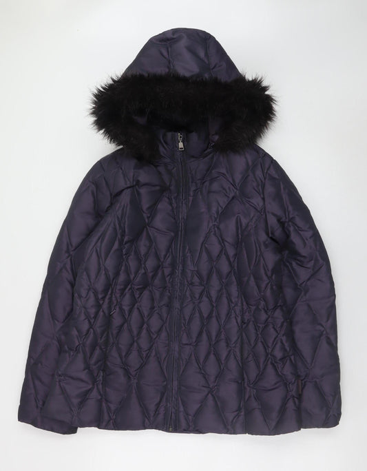 Marks and Spencer Per Una Women's Purple Quilted Faux Fur Hooded Puffer Jacket Size M