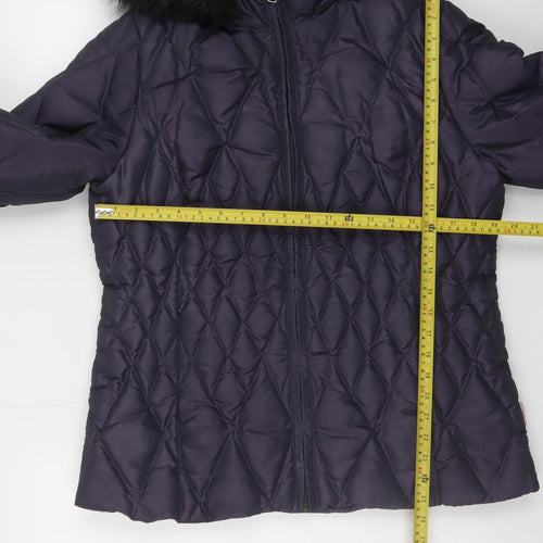 Marks and Spencer Per Una Women's Purple Quilted Faux Fur Hooded Puffer Jacket Size M