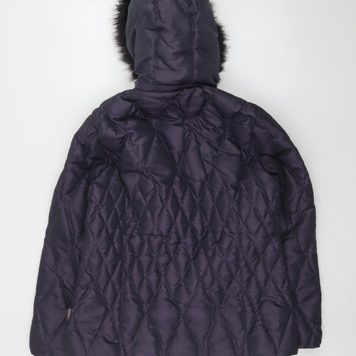 Marks and Spencer Per Una Women's Purple Quilted Faux Fur Hooded Puffer Jacket Size M