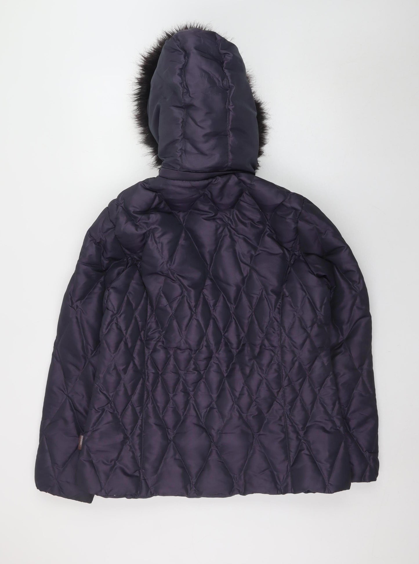 Marks and Spencer Per Una Women's Purple Quilted Faux Fur Hooded Puffer Jacket Size M