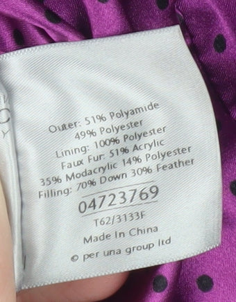 Marks and Spencer Per Una Women's Purple Quilted Faux Fur Hooded Puffer Jacket Size M