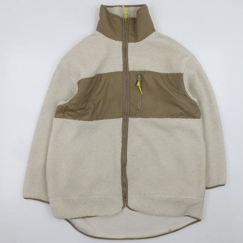 H&M Women’s Beige Fleece Zip Jacket S Regular Fit Casual Outerwear