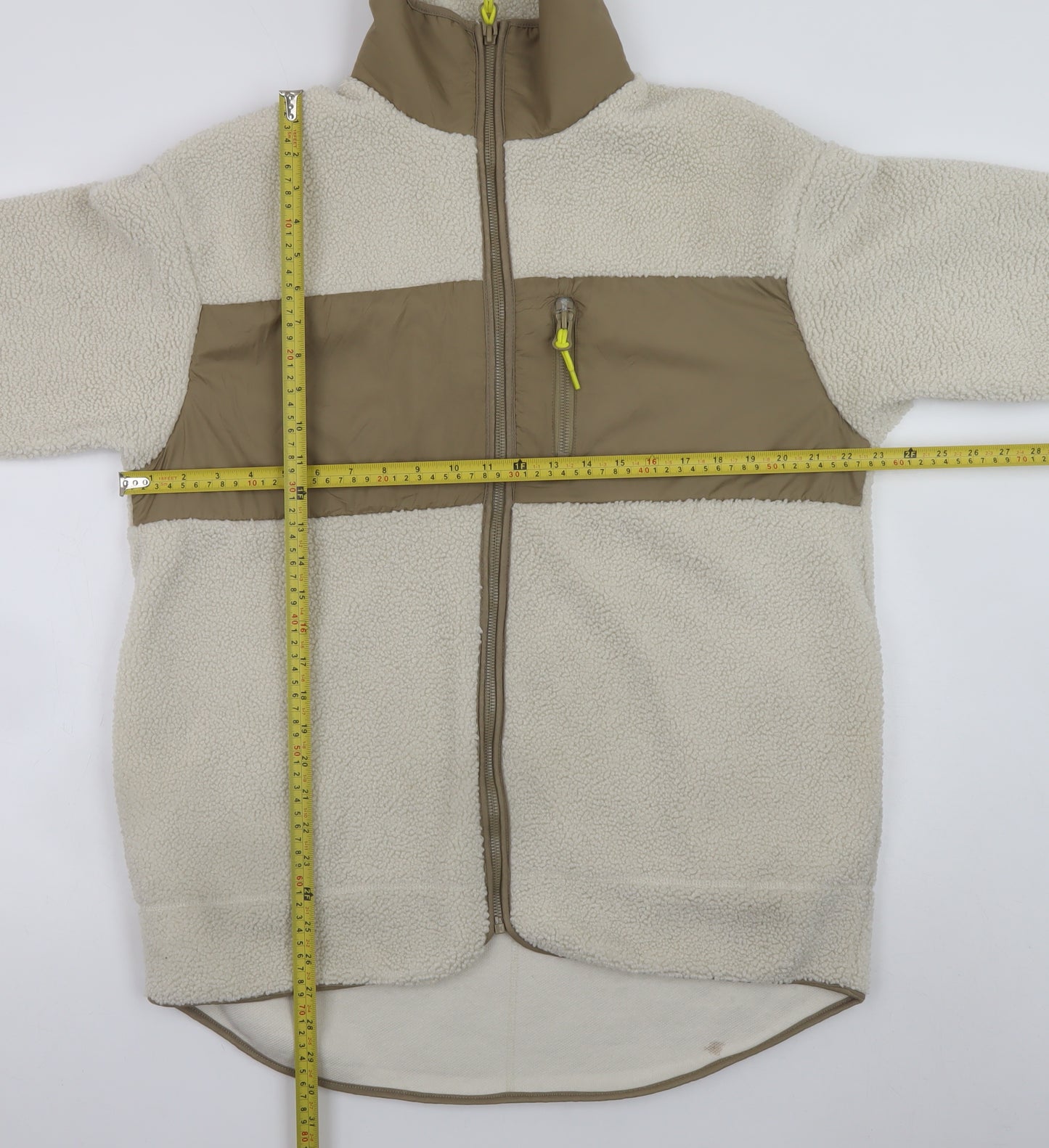 H&M Women’s Beige Fleece Zip Jacket S Regular Fit Casual Outerwear