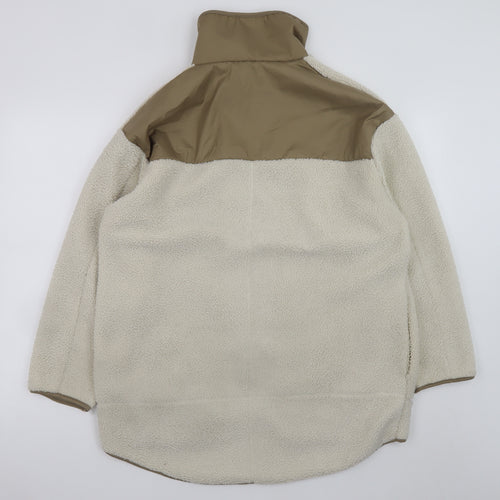 H&M Women’s Beige Fleece Zip Jacket S Regular Fit Casual Outerwear