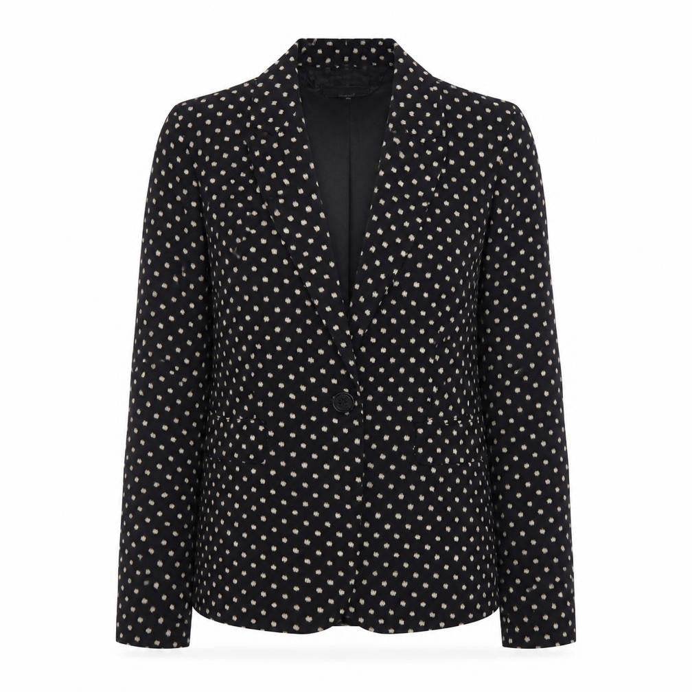 Front view of Marks & Spencer Women Black Polka Dot Blazer, size 10, Regular Fit