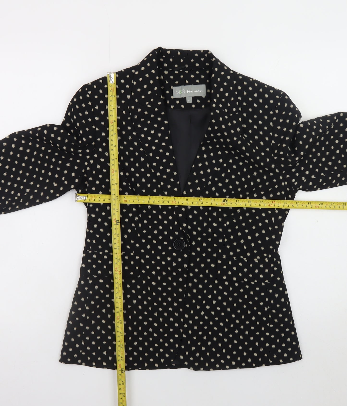 Marks and Spencer Women Black Polka Dot Blazer Size 10 Regular Fit