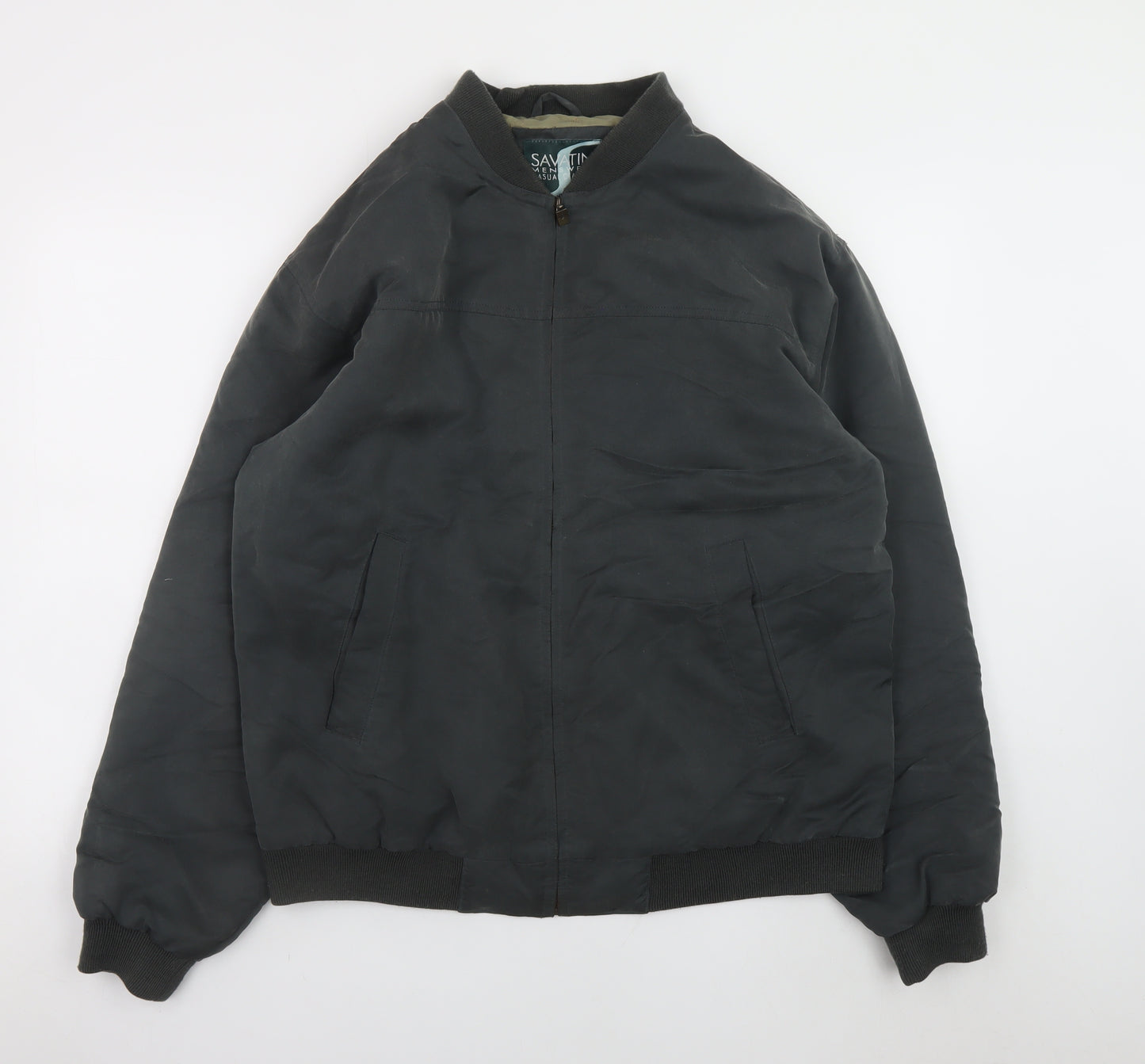 Savatini Men's Black Bomber Jacket Size M 38in Lined Full Zip Casual