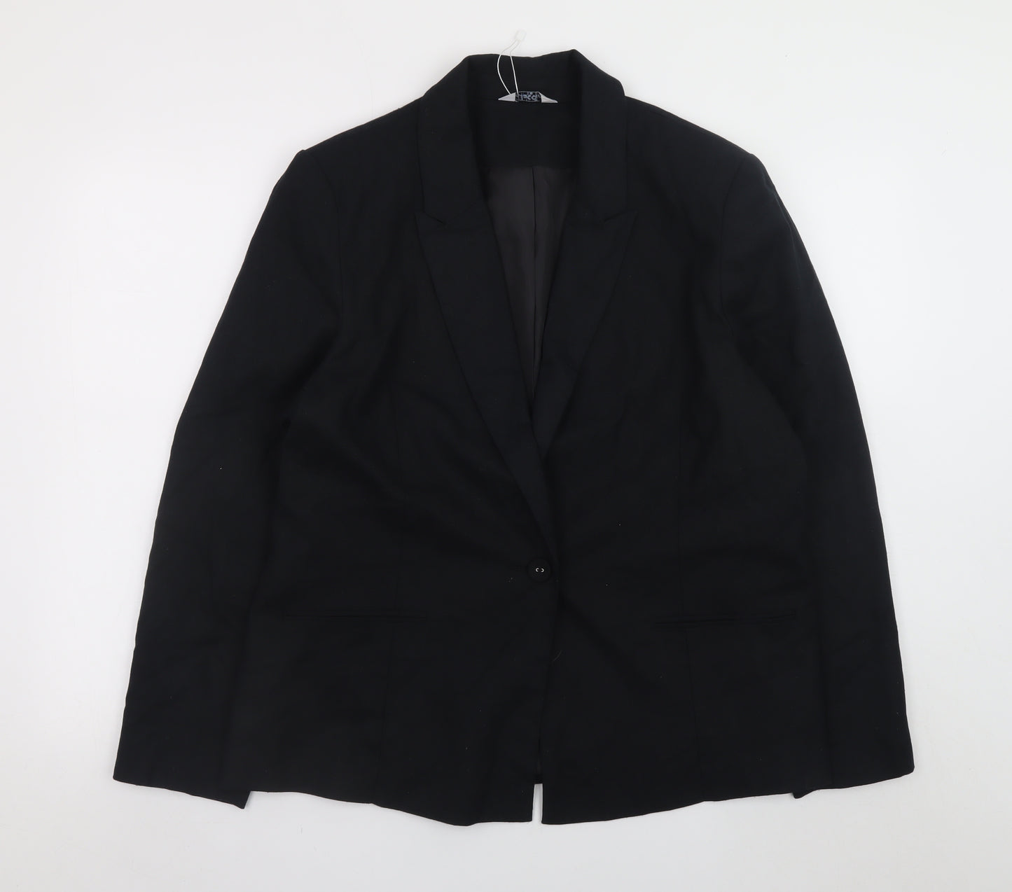 Classic Black Linen Blend Blazer Women Size 18 Single Breasted Lined