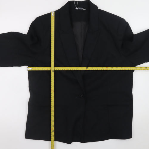Classic Black Linen Blend Blazer Women Size 18 Single Breasted Lined