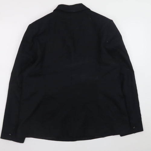 Classic Black Linen Blend Blazer Women Size 18 Single Breasted Lined
