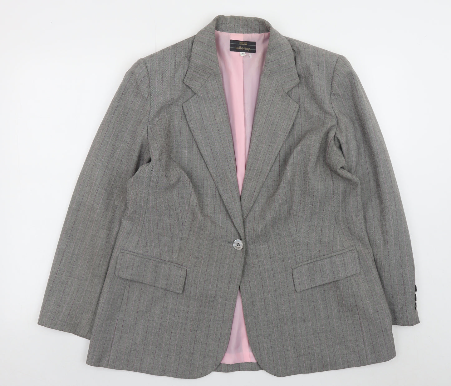 Marks and Spencer Women Grey Pinstripe Tailored Blazer UK 18 Petite