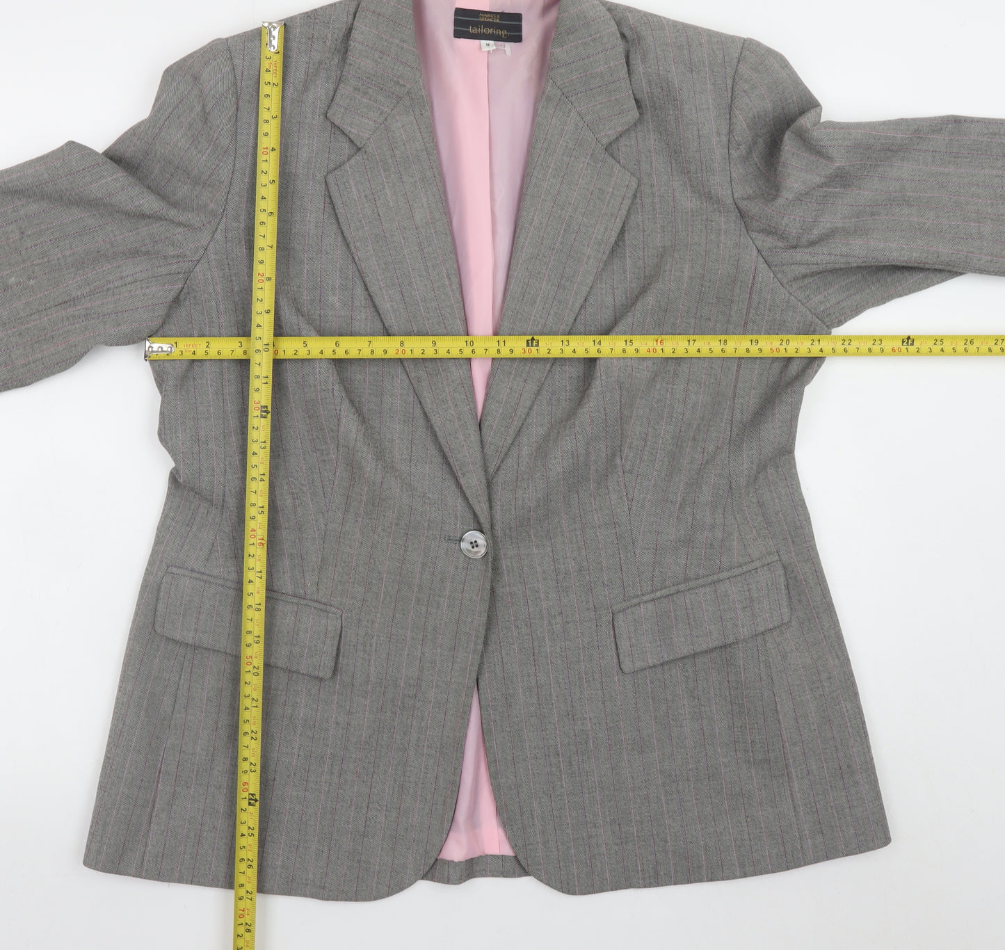 Marks and Spencer Women Grey Pinstripe Tailored Blazer UK 18 Petite