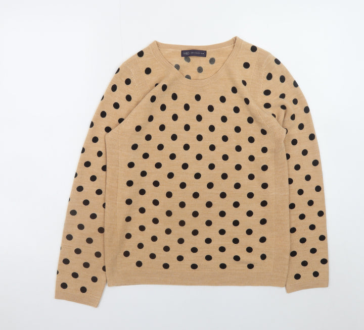 Marks and Spencer Women’s Beige Polka Dot Crew Neck Jumper UK 10