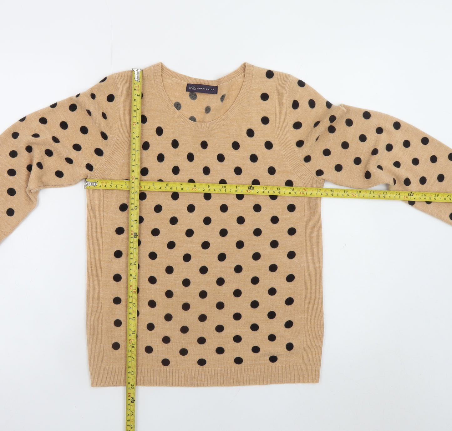 Marks and Spencer Women’s Beige Polka Dot Crew Neck Jumper UK 10
