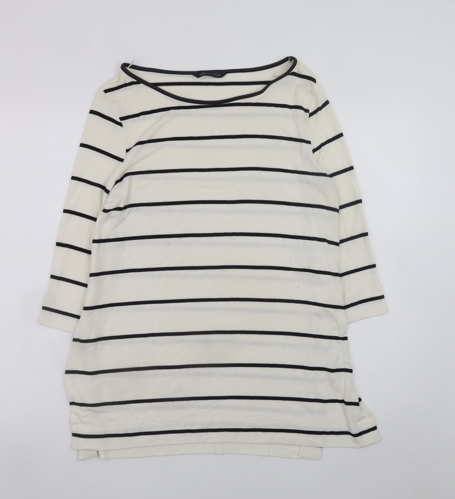 Marks and Spencer Women White Striped Shift Dress Size 8 3/4 Sleeve