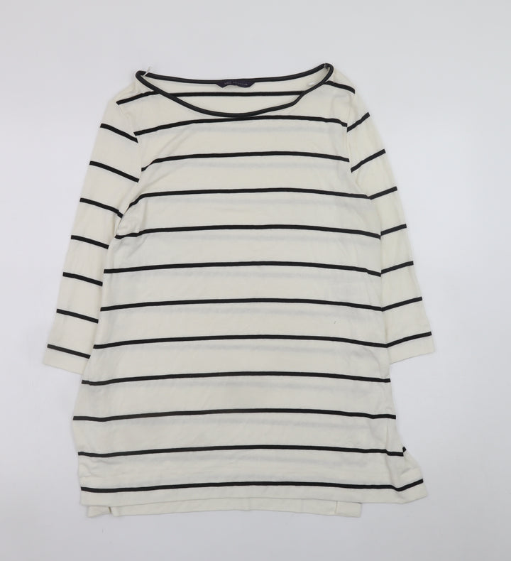 Marks and Spencer Women White Striped Shift Dress Size 8 3/4 Sleeve
