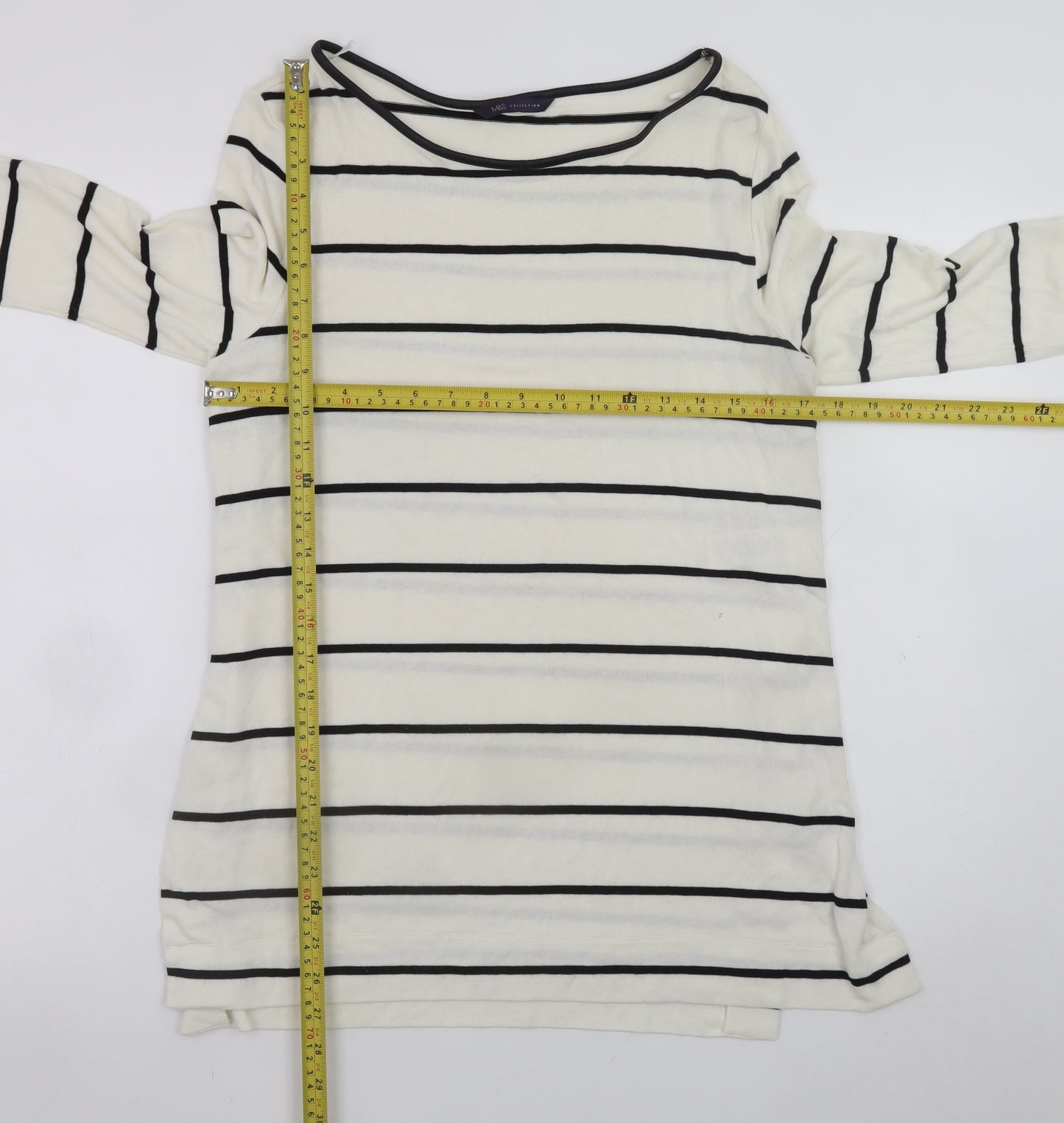 Marks and Spencer Women White Striped Shift Dress Size 8 3/4 Sleeve