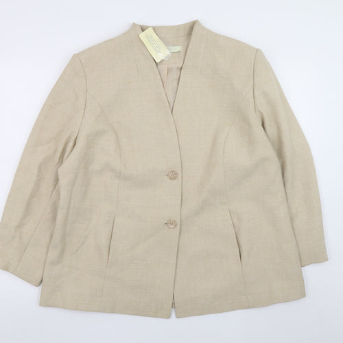 Classics Women Beige Suit Jacket Size 20 Two-Button Polyester Blazer