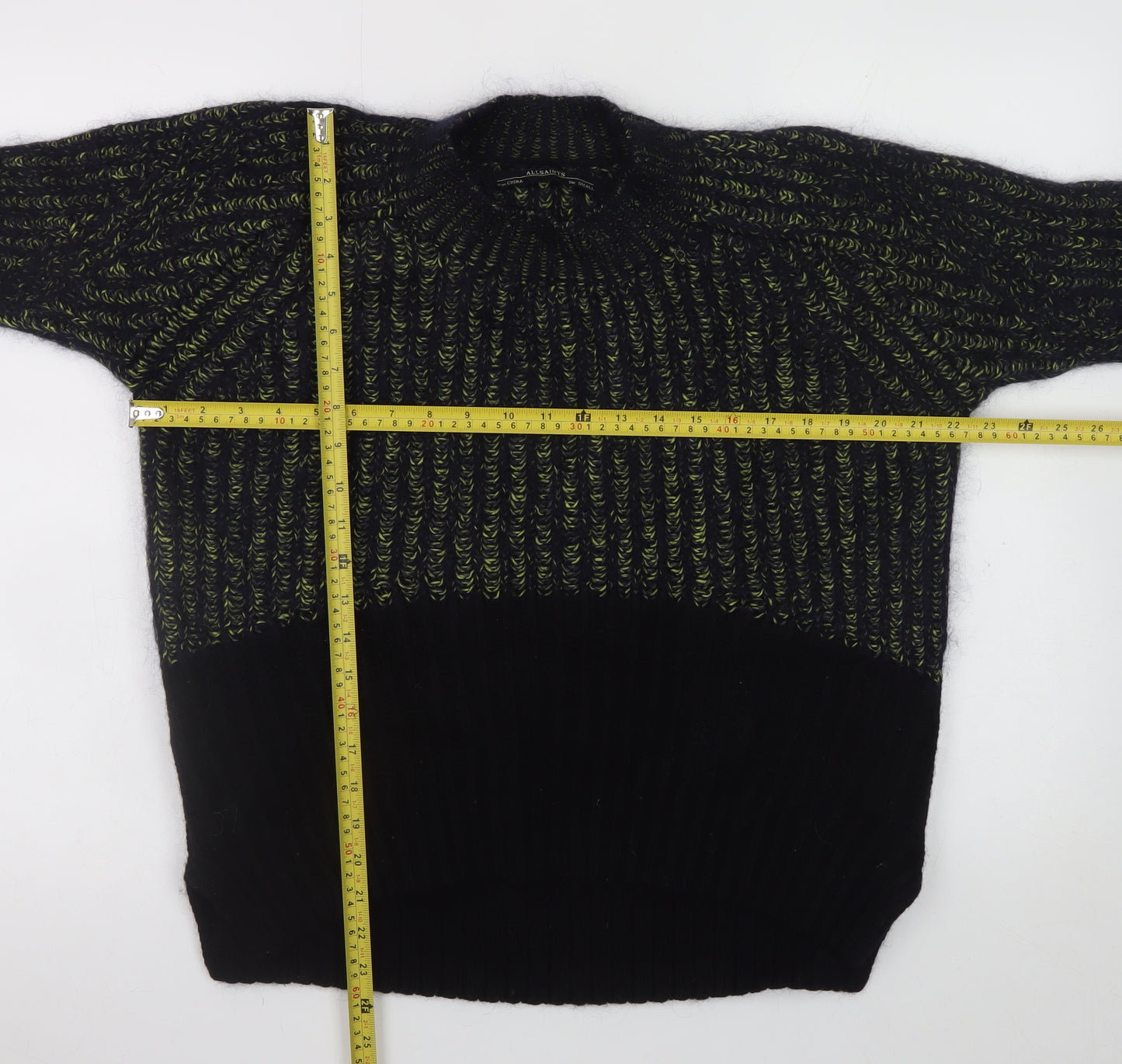 AllSaints Men's Black Wool Blend Chunky Knit Jumper Size S