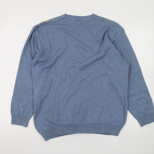 Greenwoods Mens Blue V-Neck Striped Cotton Acrylic Jumper M