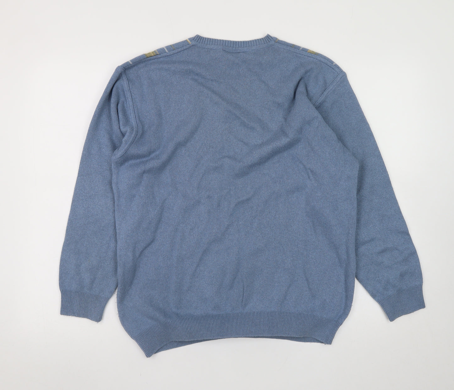 Greenwoods Mens Blue V-Neck Striped Cotton Acrylic Jumper M