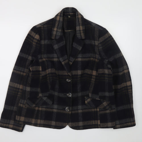 Isle Women's Brown Check Wool Blend Blazer Size 18 Lined Smart Jacket
