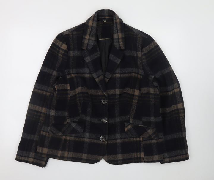 Isle Women's Brown Check Wool Blend Blazer Size 18 Lined Smart Jacket