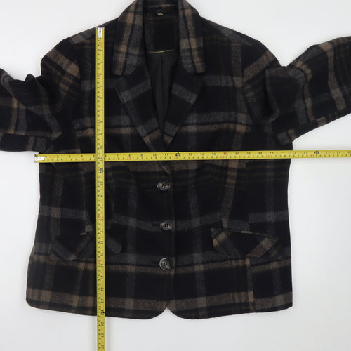 Isle Women's Brown Check Wool Blend Blazer Size 18 Lined Smart Jacket