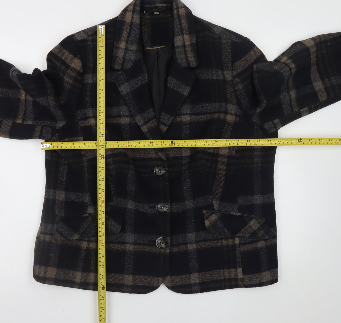Isle Women's Brown Check Wool Blend Blazer Size 18 Lined Smart Jacket