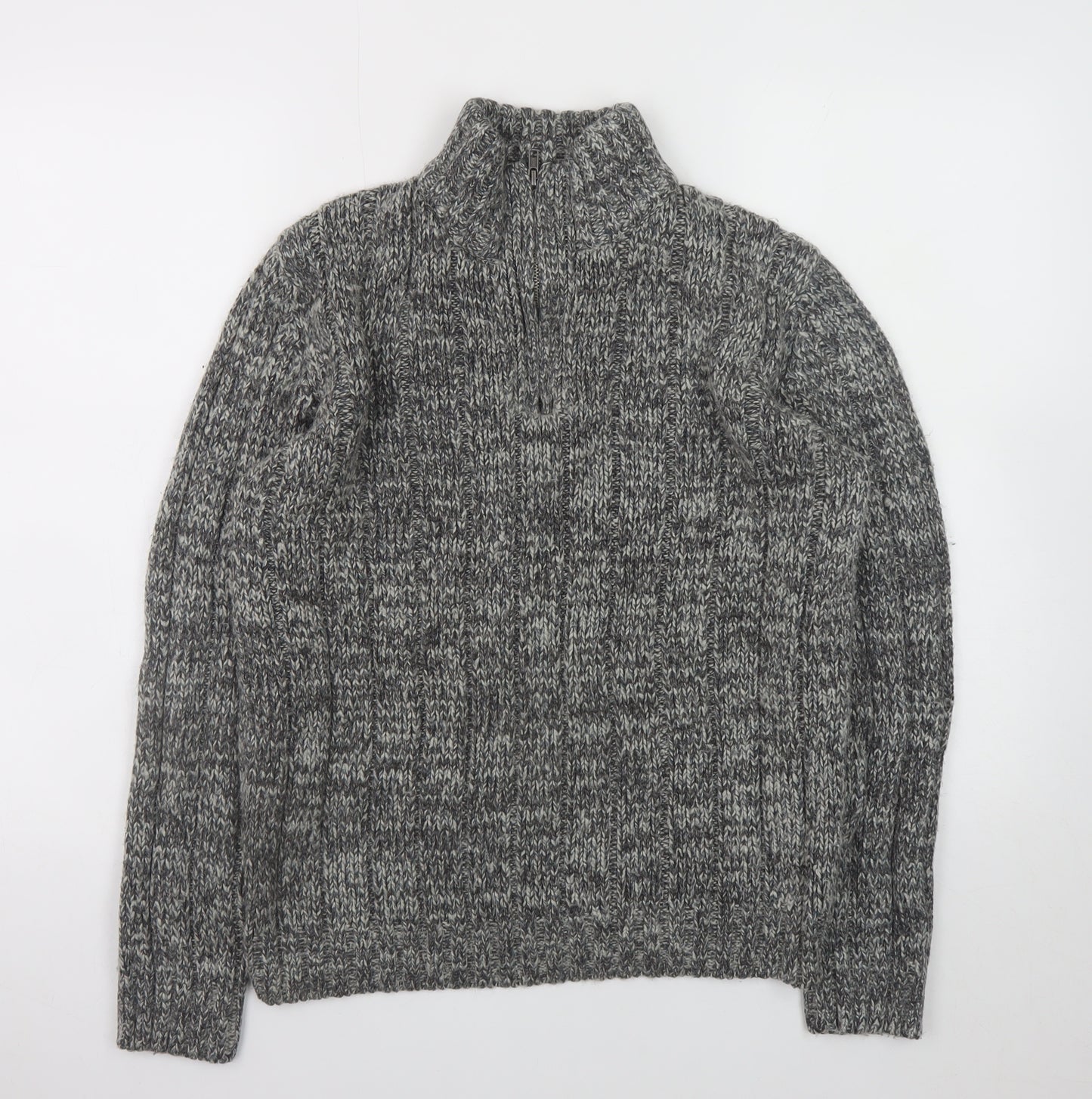 EASY Men’s Grey Chunky-Knit 1/2 Zip High Neck Jumper Size M