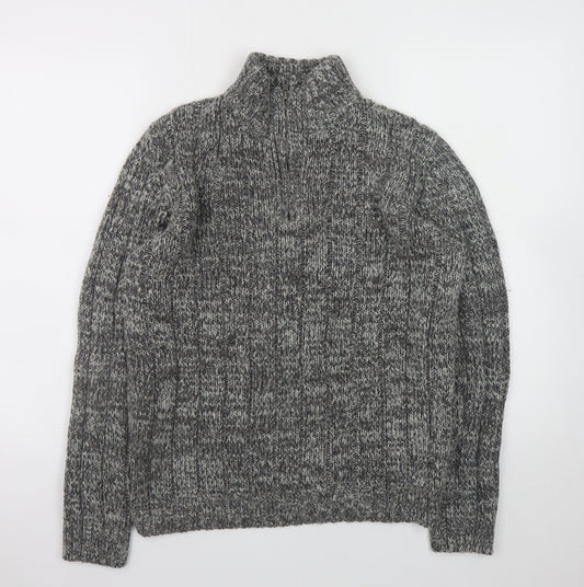 EASY Men’s Grey Chunky-Knit 1/2 Zip High Neck Jumper Size M