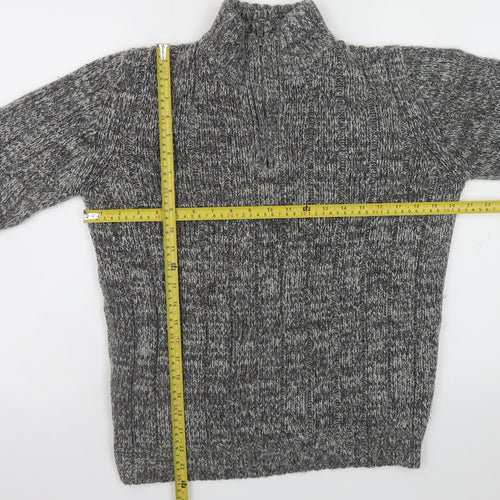 EASY Men’s Grey Chunky-Knit 1/2 Zip High Neck Jumper Size M