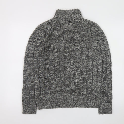 EASY Men’s Grey Chunky-Knit 1/2 Zip High Neck Jumper Size M