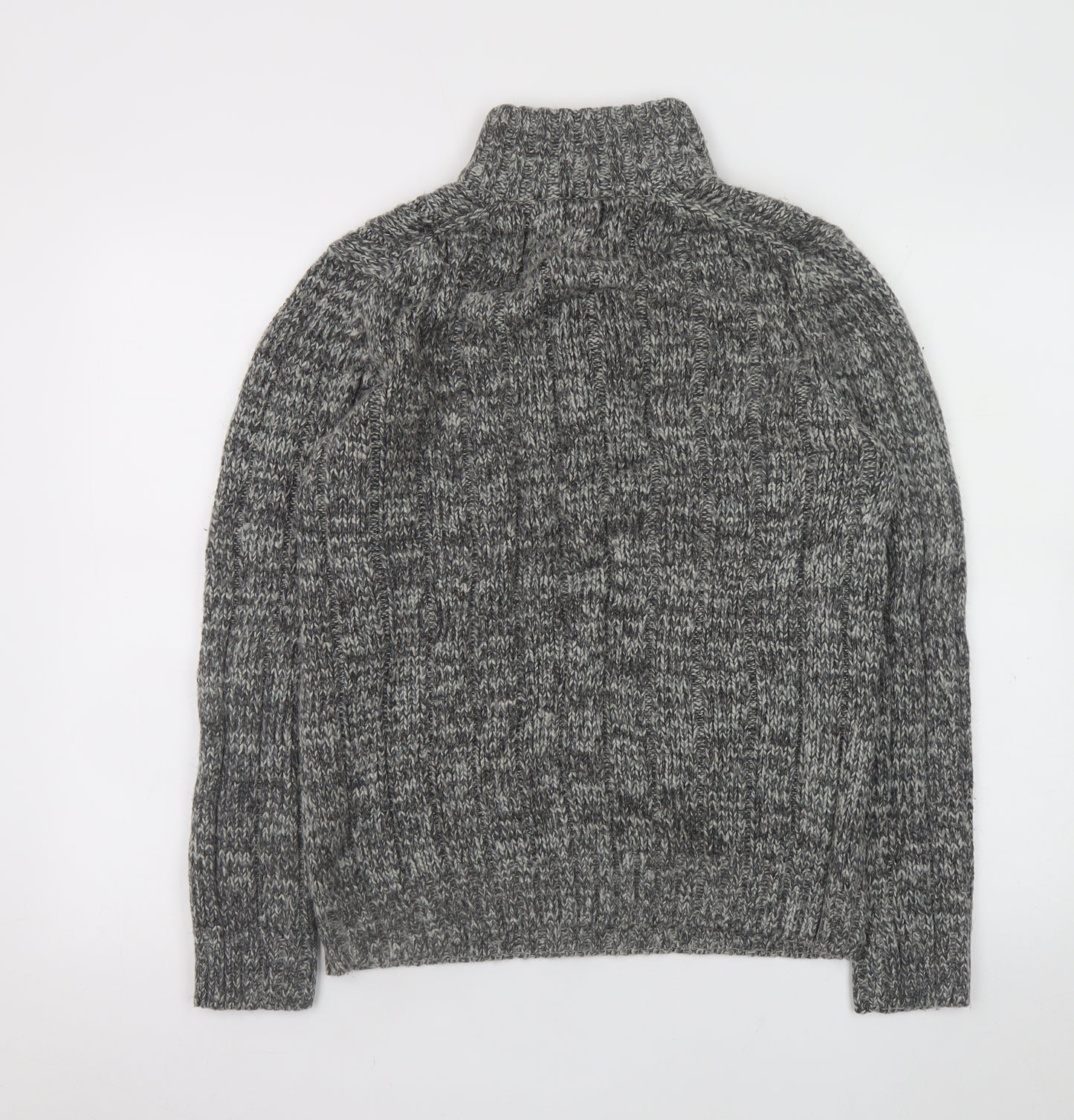 EASY Men’s Grey Chunky-Knit 1/2 Zip High Neck Jumper Size M
