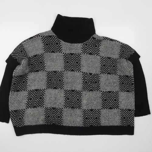 QED London Women's Black Roll Neck Check Knit Jumper M/L