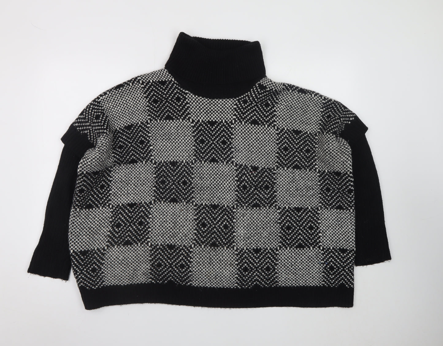QED London Women's Black Roll Neck Check Knit Jumper M/L