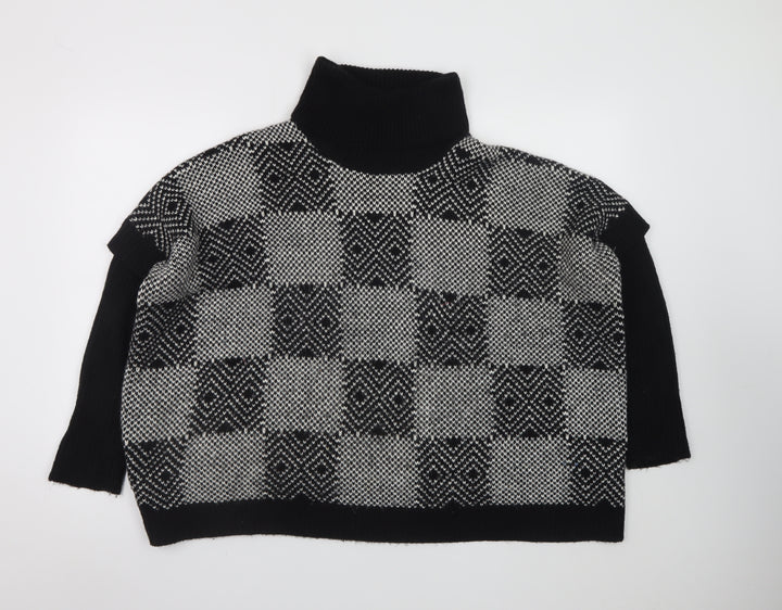 QED London Women's Black Roll Neck Check Knit Jumper M/L