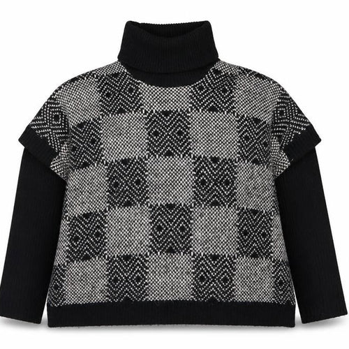 QED London Women's Black Roll Neck Check Knit Jumper M/L