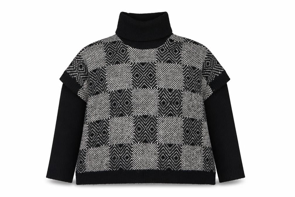 QED London Women's Black Roll Neck Check Knit Jumper M/L