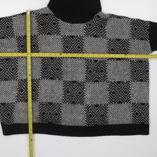 QED London Women's Black Roll Neck Check Knit Jumper M/L