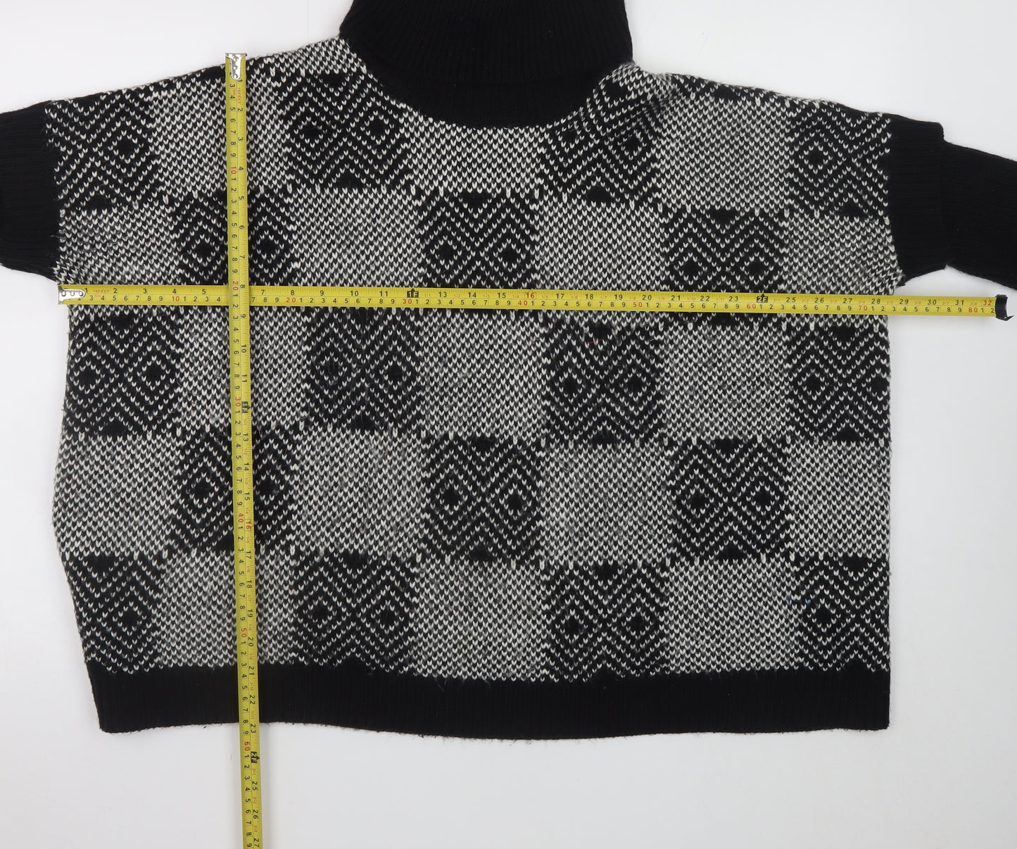 QED London Women's Black Roll Neck Check Knit Jumper M/L