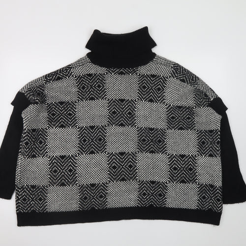 QED London Women's Black Roll Neck Check Knit Jumper M/L