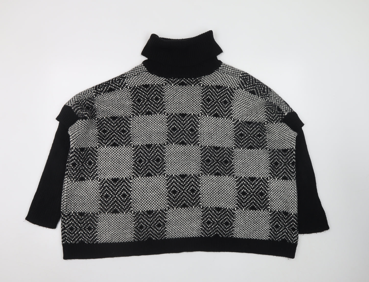 QED London Women's Black Roll Neck Check Knit Jumper M/L