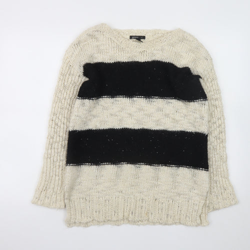 Mango Women’s Black Beige Stripe Knit Wool Blend Jumper Size 14
