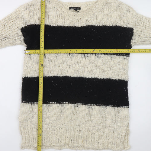 Mango Women’s Black Beige Stripe Knit Wool Blend Jumper Size 14