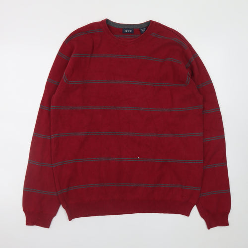 IZOD Men's Red Striped Cotton Crew Neck Jumper Size L