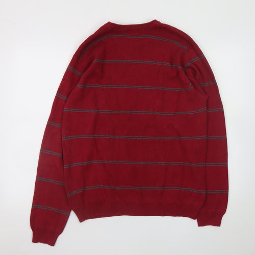 IZOD Men's Red Striped Cotton Crew Neck Jumper Size L