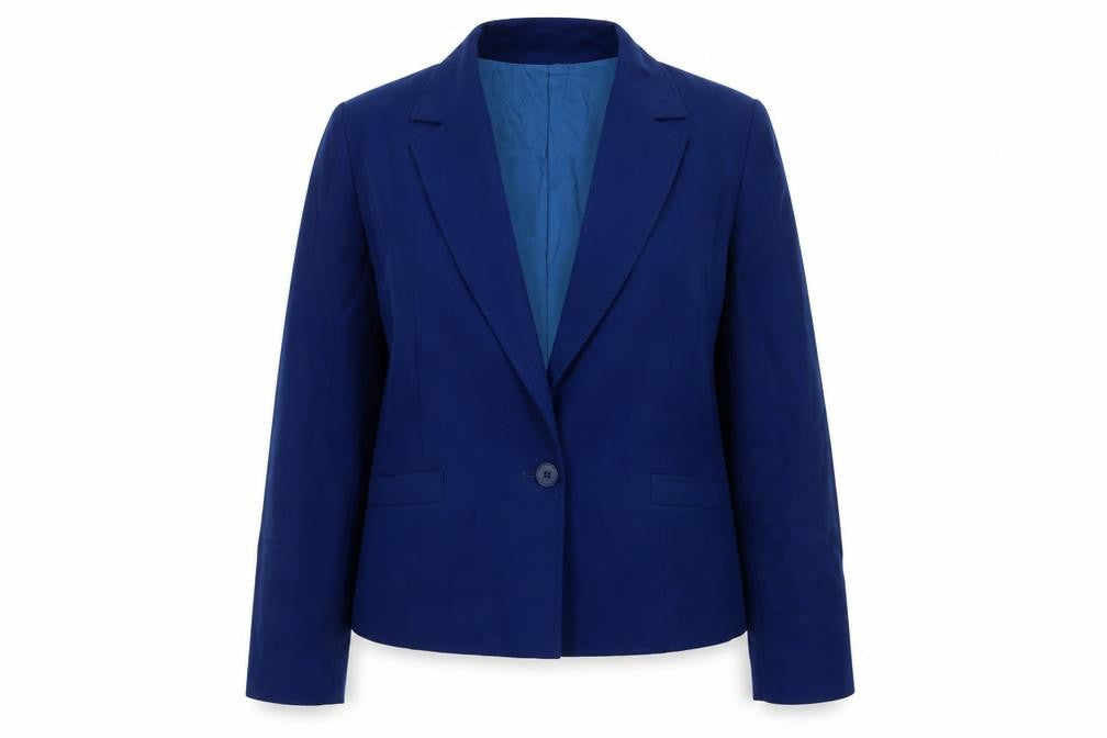 Front view of Pendleton Women's Blue Wool Blazer, size 14, Classic Single-Breasted