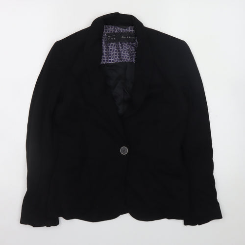 Zara Basic Women's Black One-Button Blazer Jacket Size 8